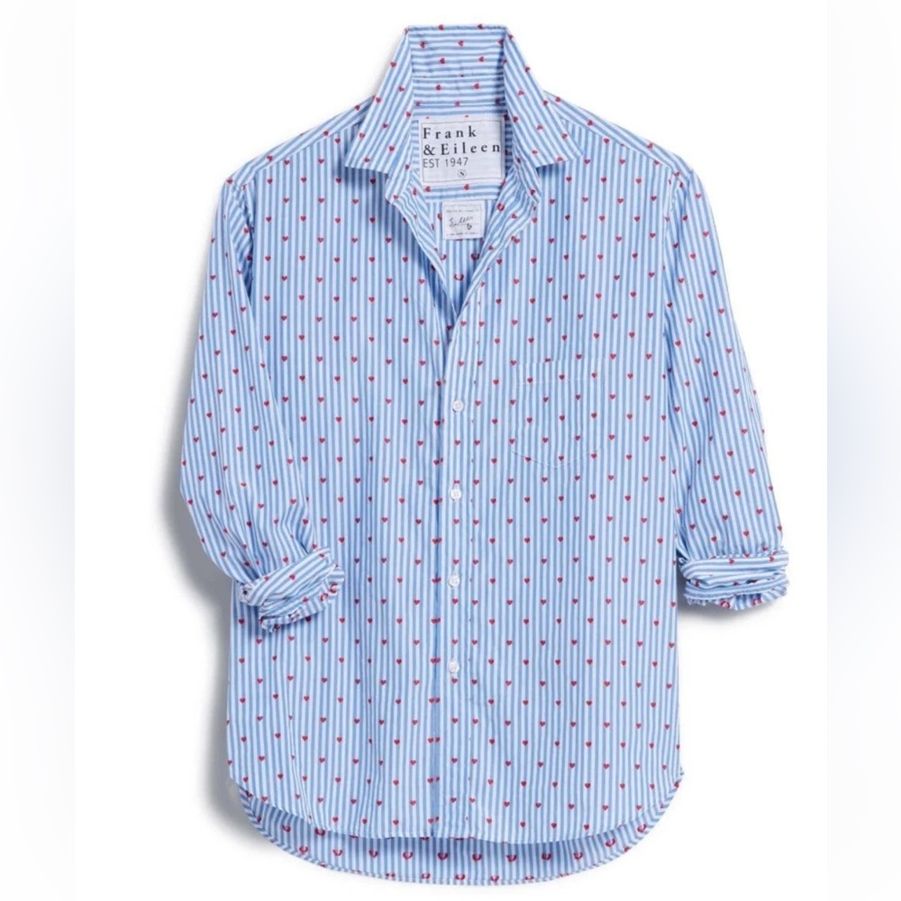 Frank and Eileen Cotton button up medium hearts and stripes shirt